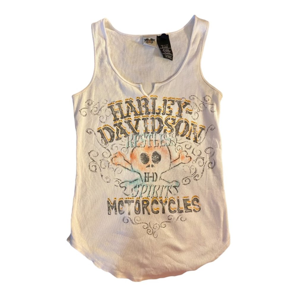 Harley Davidson White Skull Tank Top